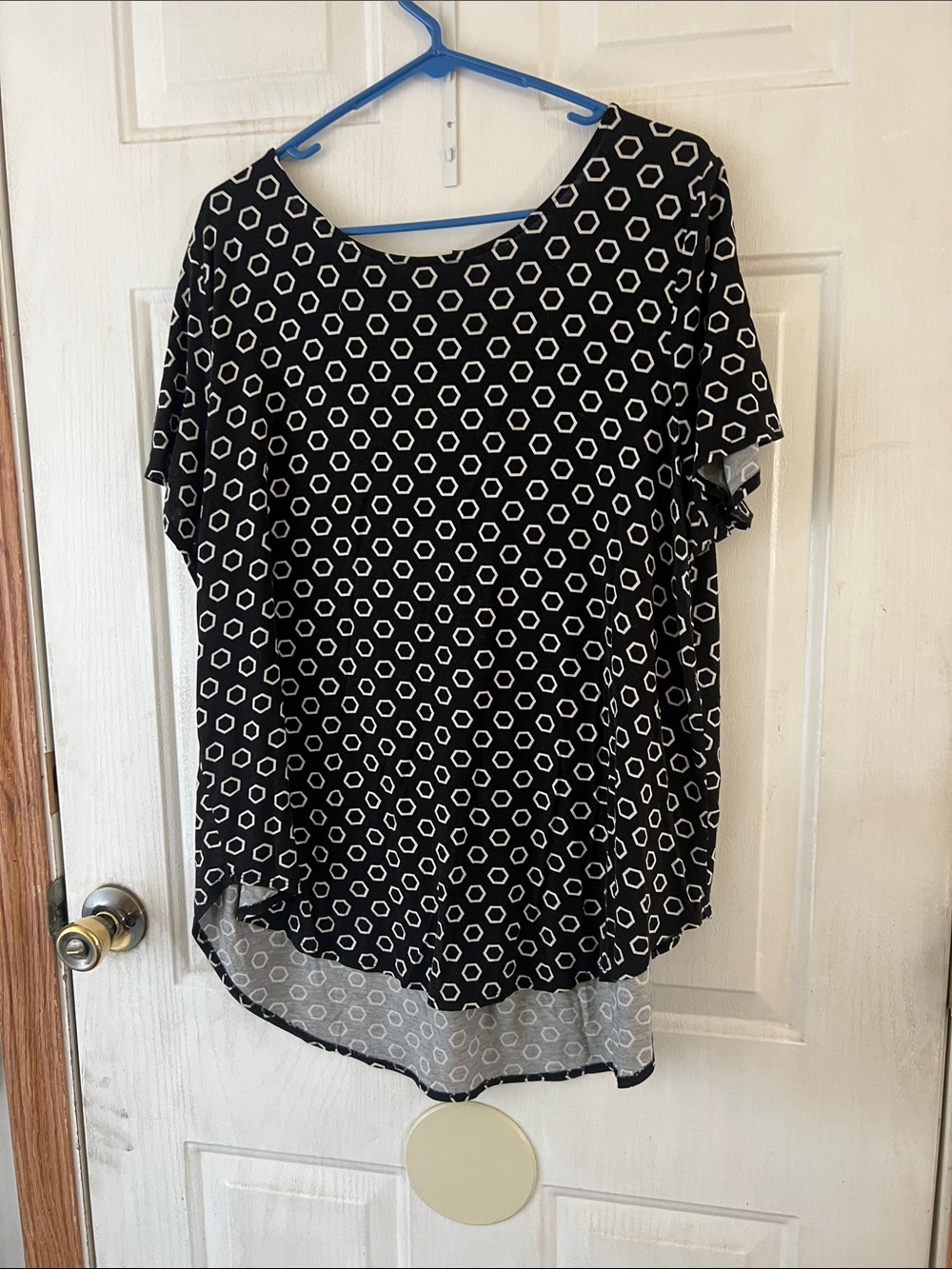 Alfani Black Tunic with White Hexagon Print